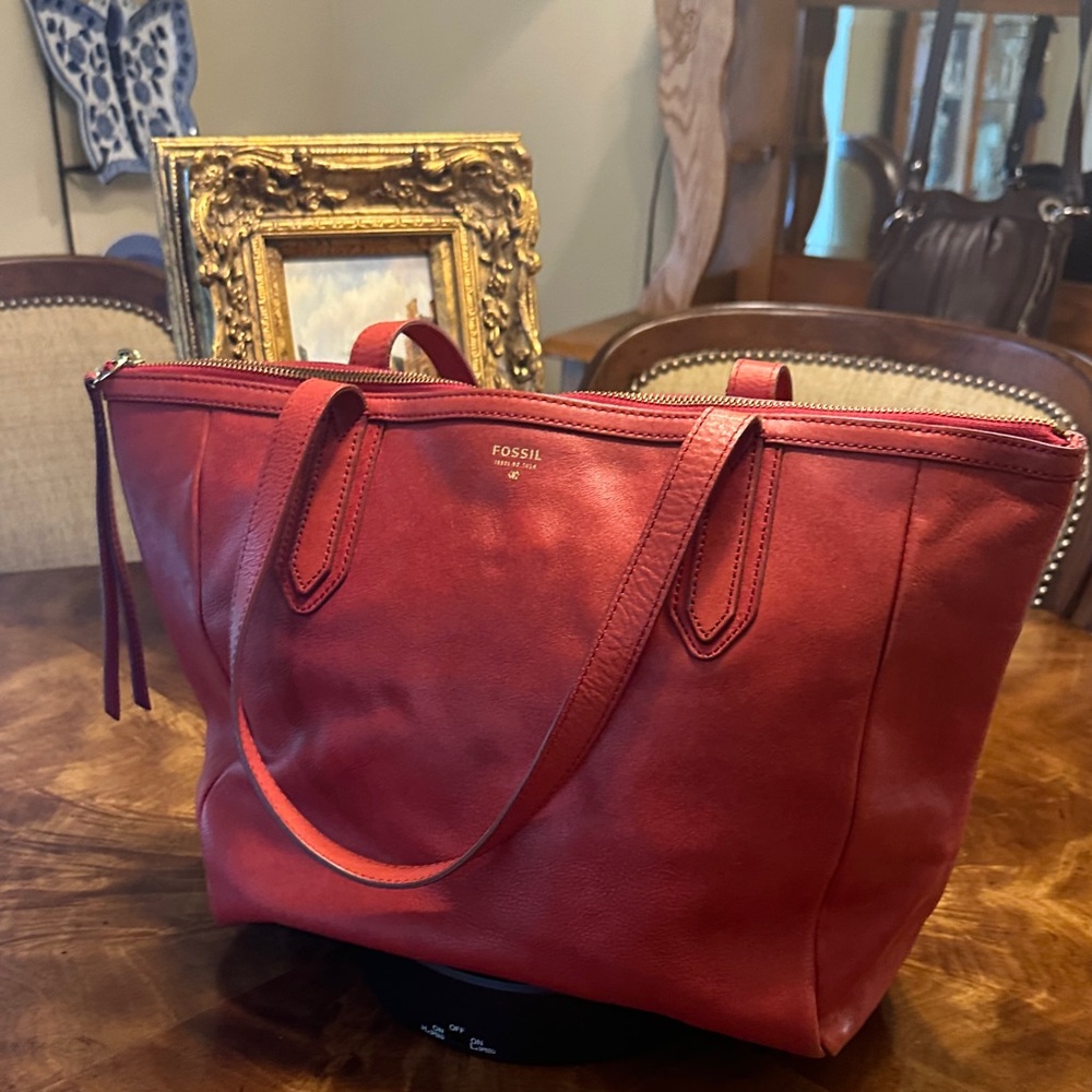 Fossil Cherry Red Leather Tote